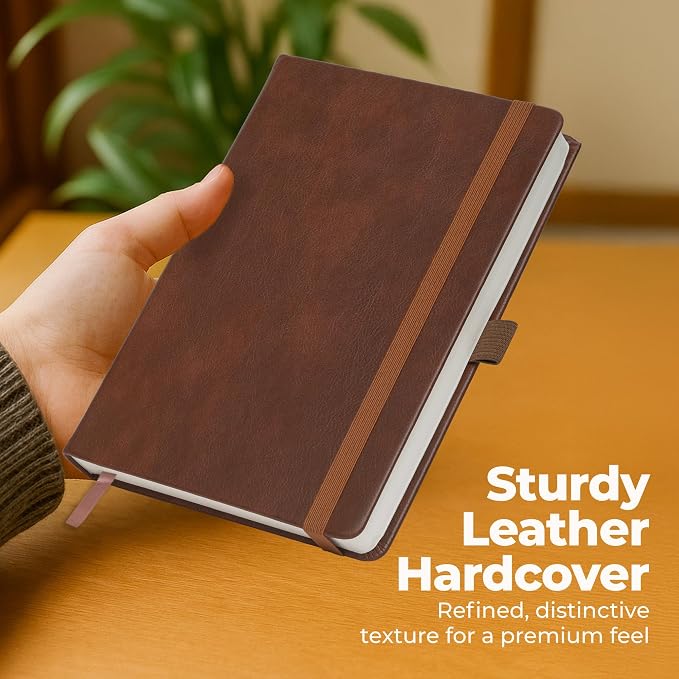 Lined Leather Bound Journal Notebook, A5 Hardcover Journals for Men & Women | 5.8x8.3" Brown Journal - Thick 300 Pages College Ruled Paper, Personal and Professional Note Book for Writing & Journaling