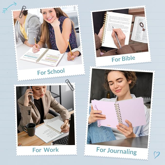 SUNEE Lined Spiral Journal Notebook for Women, 146 Pages College Ruled Hardcover Journaling Notebook for Work, Note Taking and Office School Supplies, A5 - Blue