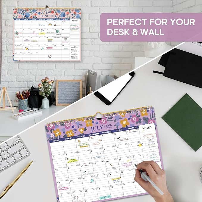 Calendar 2026-2027, 21-Month Wall Calendar Runs Until Jun 2027, 11.5" x 14.7",Large Monthly Calendar with Twin-Wire Binding, Perfect for Home or Office -Twilight Petals