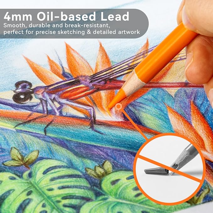 Ohuhu Colored Pencils 72-color Oil-based for Adult Coloring Portrait Halawa | Professional Grade for Artists, Adults, Durable Soft Core, Great Gift Idea for Sketching, Portrait & Coloring Book with Case