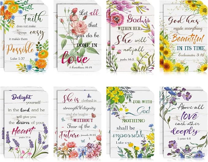 Containlol 16 Pcs Flower Daily Prayer Gift for Women, Bible Verse Notebooks Rustic Floral Inspirational Scripture Quotes Pocket Notepads, School Office, 4.9 x 3.1 Inches(Vivid Style)