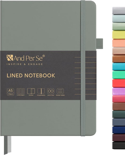 &And Per Se Lined Journal Notebook, 160 Pages, A5 5.7 x 8 inches College Ruled Thick Paper Notebook Journals for Writing, Hardcover Notebooks for Women Men Office School (1 Pack, Dark Grey)