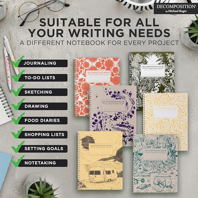 Decomposition Fields of Plenty College Ruled Spiral Notebook - 9.75 x 7.5 Journal with 160 Lined Pages - 100% Recycled Paper - Cute Notebooks for School Supplies, Home & Office - Made in USA