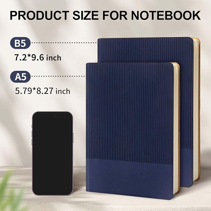 Lined Journal Notebook for Work College Ruled Notebook 5.79" x 8.27" A5 PU Leather Daily Journaling Notebook 216 Pages for Women Men Daily Writing Business School Travel Gift (Dark Blue)