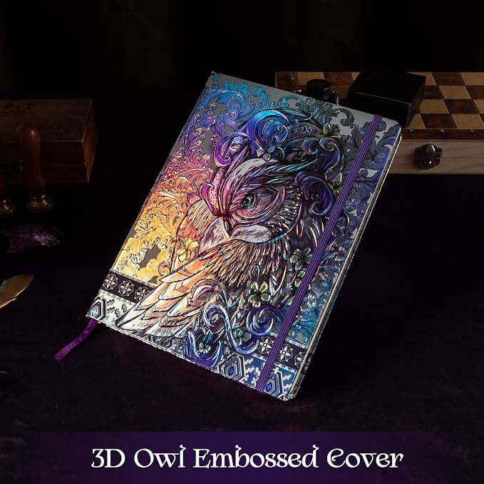 MGGAO B5 Lined Journal Notebook, Aesthetic Owl Embossed, Hardcover | Wide Ruled, 6.8" X 9.1", 192 Pages, Ribbon, Elastic Band, For Women & Men, For School & Office, Writing & Note Taking