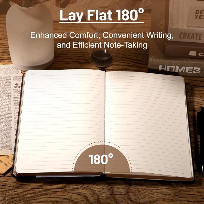 CAGIE Compass Leather Journal Gift for Men - Vintage Writing Notebook with Pen, 100 GSM 288 Page Lined Journal A5 Hardcover, 180° Lay Flat, Daily, Travel, Office & Gift Idea