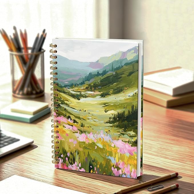 Colorful Wildflower Mountain Journal Notebook 5.5x8.3, Summer Floral Forest Meadow Journal for Women, Pastel Mountain Nature Landscape Notebooks for Work
