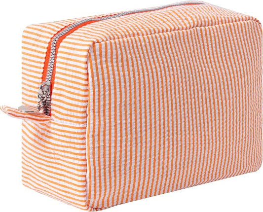 Large Capacity Striped Pencil Case Cosmetic Bag with Zipper Portable Stationery Organizer Pouch for School Students Teens Travel Toiletry Bag (Orange)