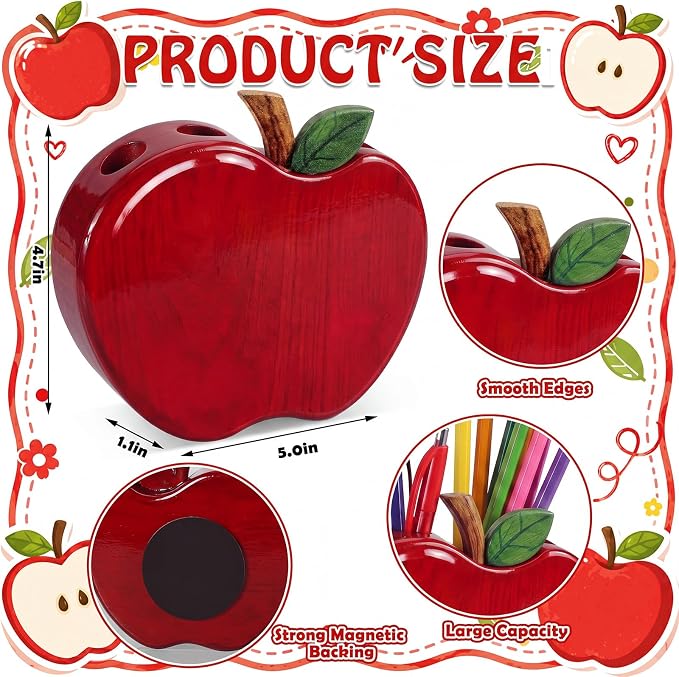 2 Pack Back to School Teacher Gifts for Classroom | Apple Wooden Magnetic Pencil Holder End of Year Gift Table Centerpieces Thank You Appreciation from Student to Teacher School
