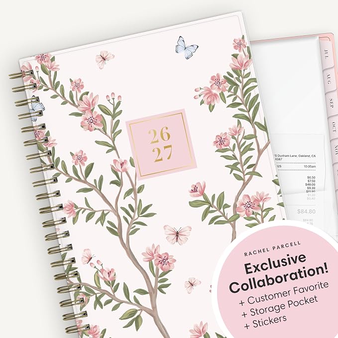 Blue Sky 2026-2027 Weekly & Monthly Academic Planner, 5"x8", Cherie | July 2026 - June 2027, Flexible Cover, Wirebound, Laminated Tabs, Storage Pocket, Stickers, Academic Year, Rachel Parcell