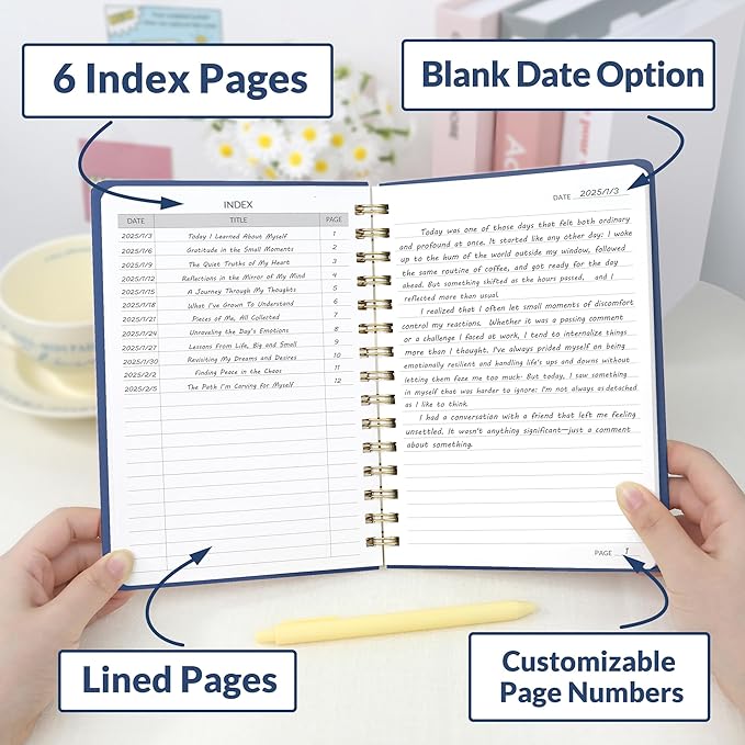 SUNEE Lined Spiral Journal Notebook for Women, 146 Pages College Ruled Hardcover Journaling Notebook for Work, Note Taking and Office School Supplies, A5 - Navy Blue