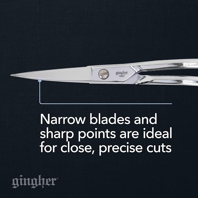 Gingher 6" Double-Curved Embroidery & Applique Scissors for Crafting | Extra Long Handles Curve Over Embroidery Hoops, Sharp & Durable Forged Steel Blades Cut Threads Close to Fabric