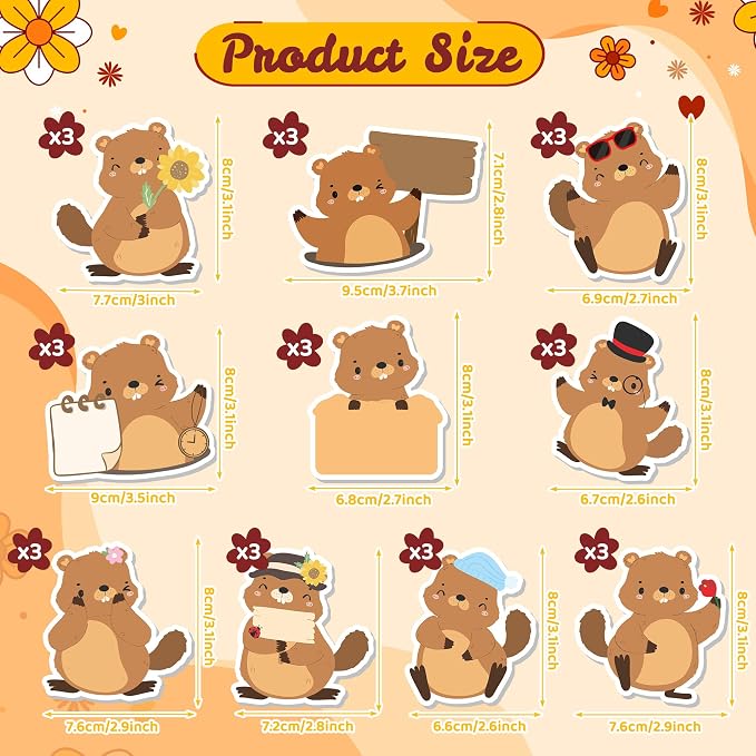Xqumoi 30 Pack Groundhog Sticky Notes - Cute Animal Self Sticky Notepads Notes Pads Writing Memo Pads Office School Supply Birthday Groundhog Lover Gift Goodies Bag Fillers