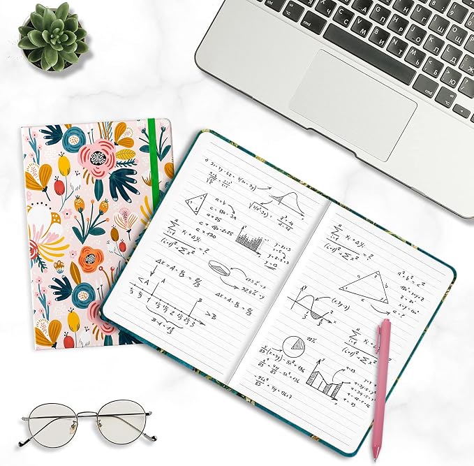 Lined Journal Notebook, Hardcover Journal for Women, Medium 5.7 x 8.4 in, 160 Pages Thick Paper, Cute Aesthetic Floral A5 Ruled Notebook for Writing Journaling Work School Office, Pink Flowers