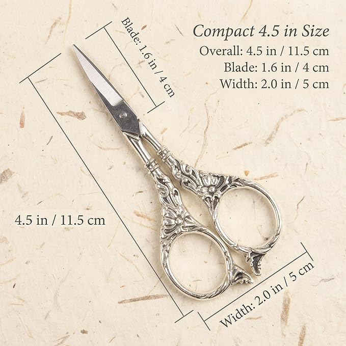 BIHRTC Vintage European Style Scissors Stainless Steel for Cross Stitch Cutting Embroidery Sewing Handcraft Craft Art Work DIY Tool(Silver)