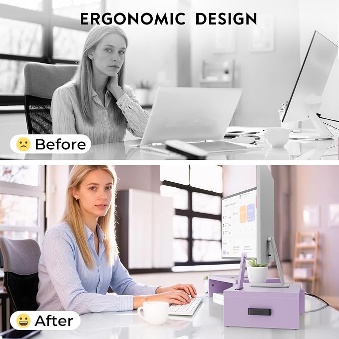 BONTEC Dual Monitor Stand Riser with Smartphone Holder, Adjustable Length & Swivel Angle, Ergonomic Wooden Desktop Organizer for PC Monitor, Laptop, Printer, Large Storage, 42.5 in, Purple