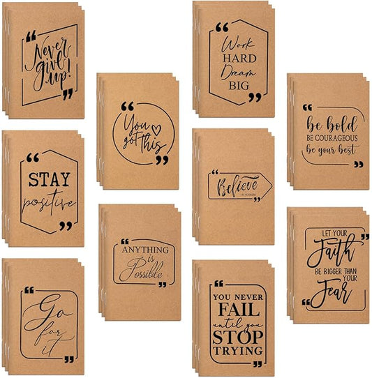 Fulmoon 30 Pcs Mini Notebooks Bulk Small Inspirational Pocket Notebooks Mini Journals Bulk Employee Appreciation Gifts Motivational Notepads for First Day of School Teacher Coworkers (Brown)