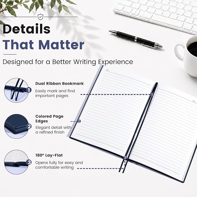 CAGIE Lined Journal Notebooks 3 Pack, 176 Pages Each, A5 Softcover, College Ruled, 100 GSM Thick Paper, for Work, Writing, School (Brown, Black, Navy Blue) (5.7'' x 8.3'')