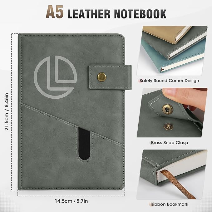 ENOMY Personalized Notebook Set Custom Leather Journal with Stylus Pens Gift,Khaki