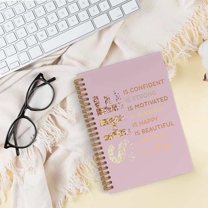 Pink Gold She Is Me Spiral Notebook, Inspirational Self Care Journal Notebook, Self Love Notebooks for School Work, Positive Affirmations Office Supplies Gifts for Women Girls, 5.5x8.3 Inch