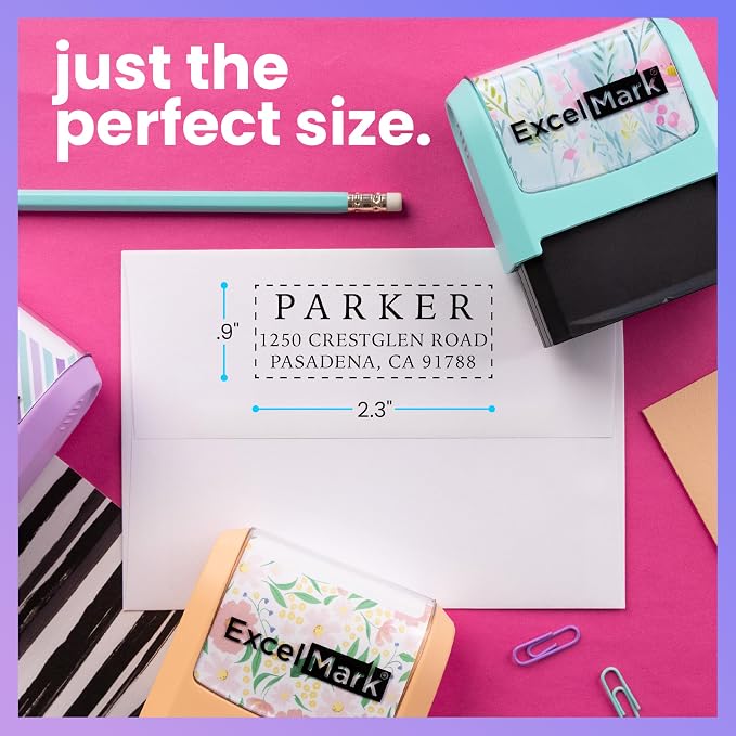 ExcelMark Address Stamp - Custom Return Address Stamp with Elegant Designs, Vibrant Colors & Patterns – Perfect for Mail, Invitations & Gifts (Peach, Simple Classic)