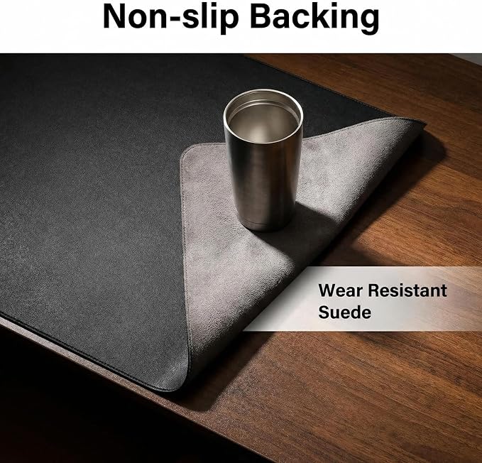 Desk Mat 16.94'' x 20.09'', Desk Protector, PU Leather Desk Pad, Non Slip Small Desk Pad Mat, Desk Blotter, Desk Pads on Top of Desks, Home or Office Small Desk Mat (Black)