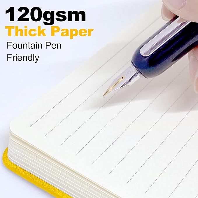 LeStallion 120GSM Yellow Notebook - A5 Yellow Lined Journal - 211 Numbered Ruled Pages | Table Contents | Soft Cover | Faux Leather