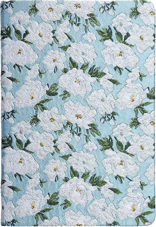 Floral Notebook, Cute Journal, A5, 8x6, Wide Rule, Lined Notebook, Diary for Women, Blue Notebook, Hard Cover Journal Notebooks, Lay Flat, Pretty Notebook, Writing Journal, White Gardenia
