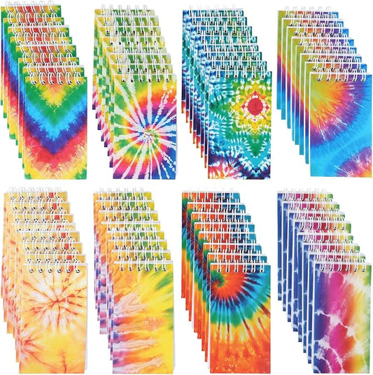 OZIO 64PCS Mini Tie Dye Notepads Multicolor Style Pocket Notebooks, Spiral Mini Notebook Pastel Art Party Small Notepad for Tie Dye Birthday Party Favors, 8 Styles(64)