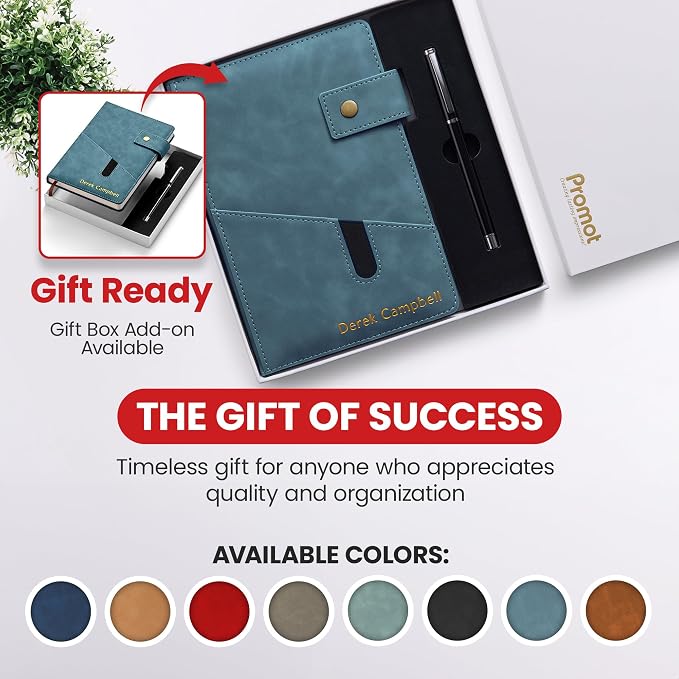 Promot Personalized Notebook - A5 Lined Leather PU Journal (Storm Blue) | Premium Leather-Look Cover, Smooth Lined Writing Pages, Durable Everyday Design, Elegant Professional Appearance