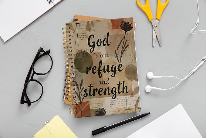 Ecezatik Abstract Boho Christian Notebook Journal, God Is Our Refuge and Strength Bible Verse Notebook, Christian Gifts for Women, Vintage Religious Spiral Journal 5.5x8.3 Inch