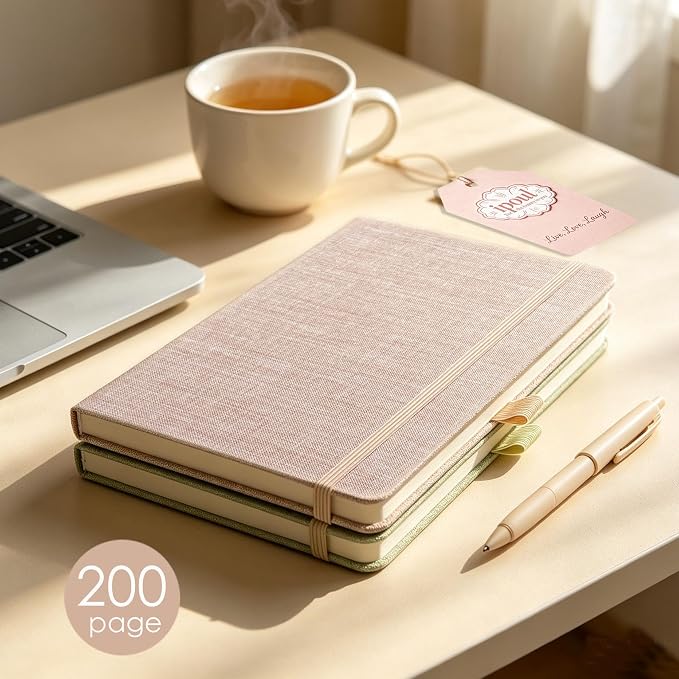 ipoul Hardcover Notebook, Lined Journal, Pink, Linen, A5 Cover, 8x6, Lay Flat, Journaling Notebook, Journal for Women, Writing, Office, Work, Study, School Supplies, Minimalism Art