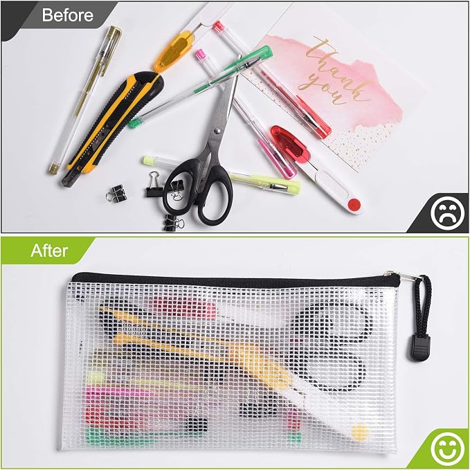 6PCS Mesh Zipper Pouch Bags: A6 Clear Zipper Pouches for Classroom, Black | 9.25×4.25 Inch Plastic Mesh Bag Document Pouch, Waterproof Organizing Pouch for for School Office Supplie, Travel Storage