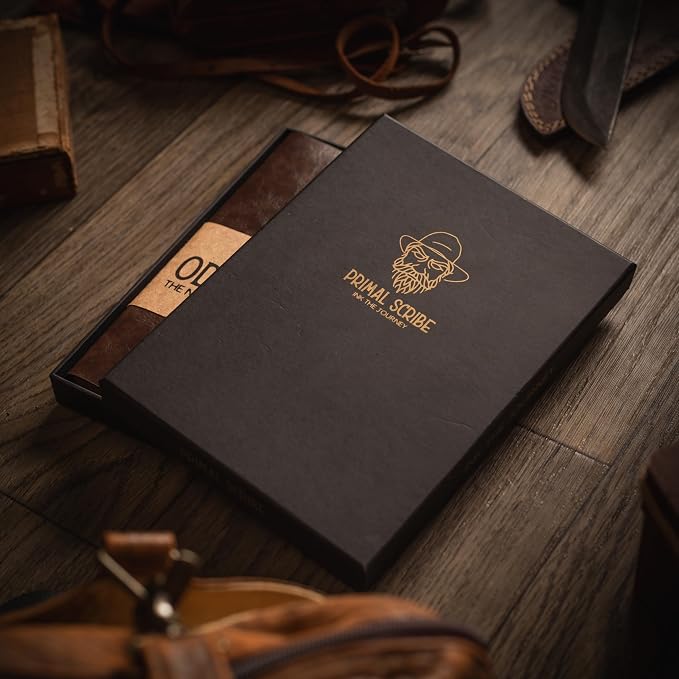 Odyssey Notebook Journal for Men - Lined Pages, 100 GSM Thick Kraft Paper, A5 Size, Brown Leather, Soft Cover