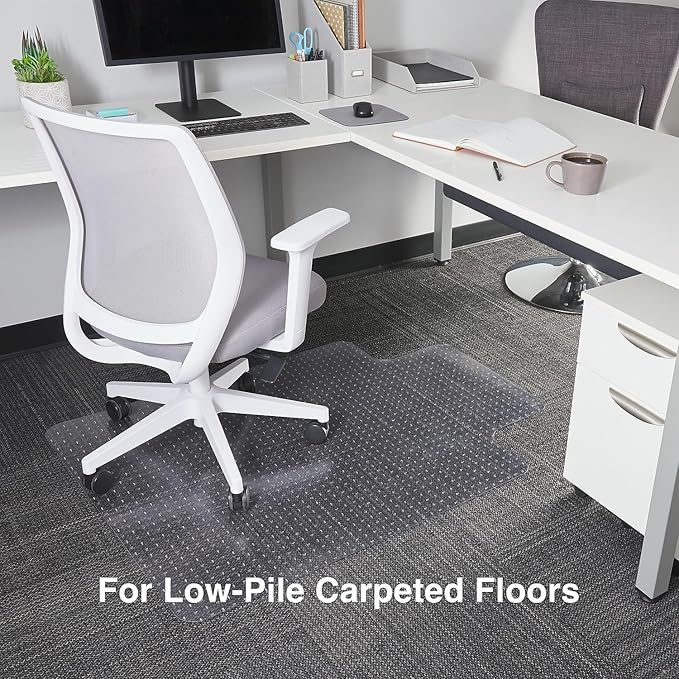Staples Office Chair Mat, Clear Floor Mats with Lip, Flat-Pile Carpets, Extended Under-Desk Coverage, 36" x 48 Inch, Smooth Glide