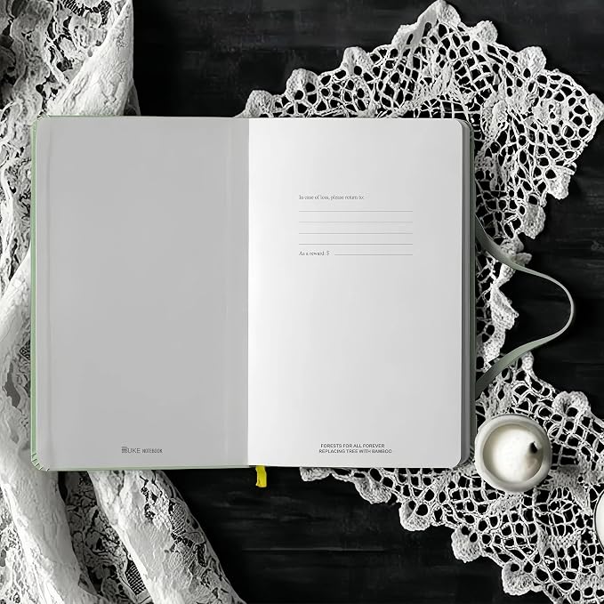 BUKE A5 Dotted Journal – 160gsm Ultra Bamboo Paper, Moon & Star Foil Cover, Flat Lay Notebook with Gift Box – 160 Pages, 5mm Dot Grid, Faux Leather Hardcover (Matcha Green)