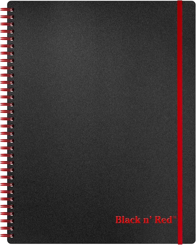 Black n' Red Notebook, Business Journal, 11" x 8", 70 Sheets, Ruled, Optik Paper, Scribzee App, Flexible Poly Cover, Wirebound, Black (K67030)