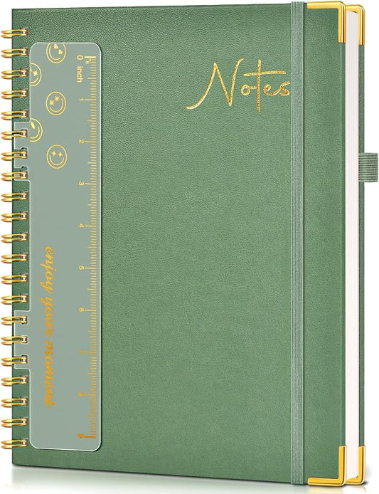 Hardcover Spiral Notebook Journal 8.5” x 11”, A4 Large Leather Notebooks for Women Men, Lined College Ruled Notebook, 50 Sheets/100 Pages, Spiral Bound Journals for Work School Note Taking, Green