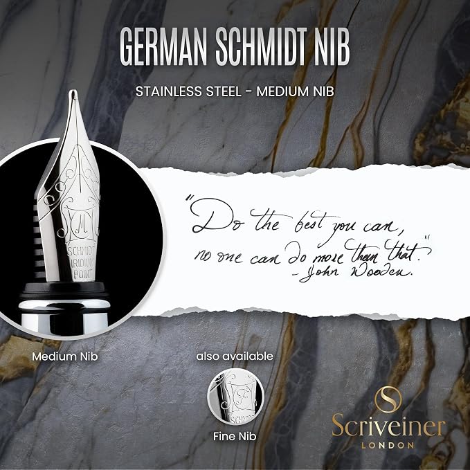 Scriveiner Midnight Blue Fountain Pen - Stunning Luxury Pen with Chrome Appointments, Schmidt Nib (Medium), Best Pen Gift Set for Men & Women, Professional, Executive, Office, Nice Pens