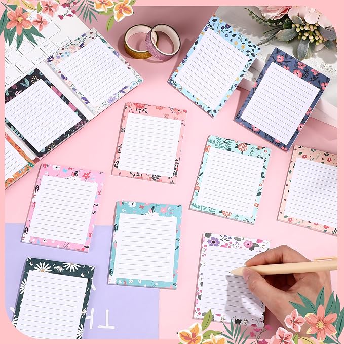 Chiisong 12 Pieces Flower Theme Sticky Notes Flower to Do List 3x4 Inch Floral Memo Pads for Floral Gift Adhesive Notepads for Office Home School Party Supplies Birthday Gift, 12 Styles