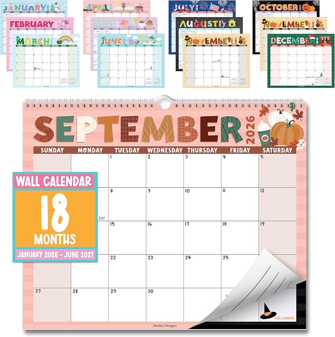 2026 Calendar Wall - 2026 Wall Calendar Large, 18-Month Hanging Calendars for School, Home & Office, Academic Monthly Calendar from January 2026 to June 2027, Back to School Teacher Gifts