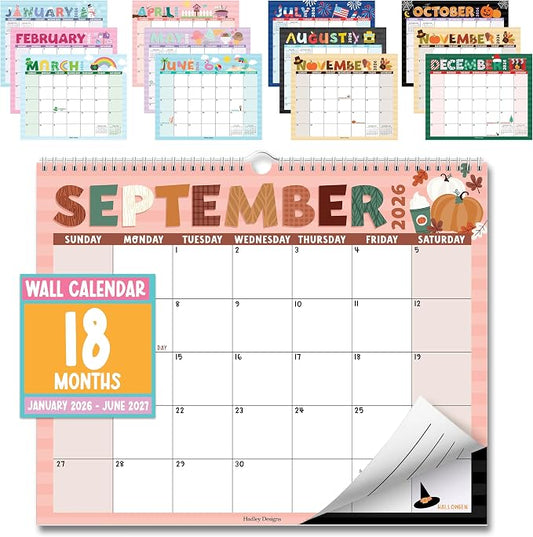 2026 Calendar Wall - 2026 Wall Calendar Large, 18-Month Hanging Calendars for School, Home & Office, Academic Monthly Calendar from January 2026 to June 2027, Back to School Teacher Gifts
