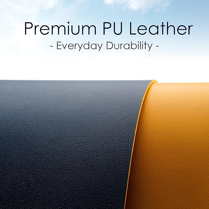 Leather Desk Pad Protector, Waterproof Mouse Pad, PU Desk Mat, Office Desk Cover, Desk Writing Mat for Office/Home/Work/Cubicle (Blue/Yellow) 23.6x13.7 in
