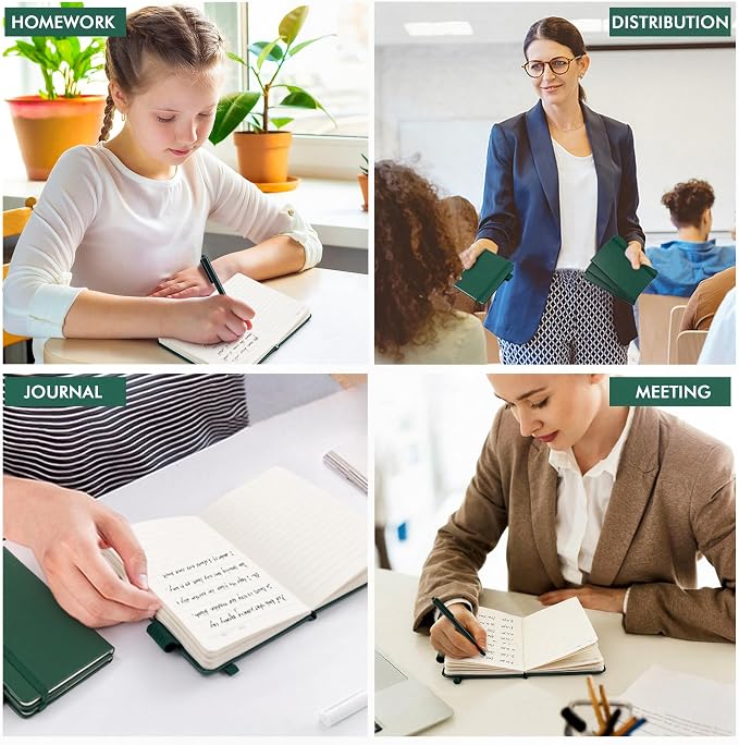 feela 15 Pack Pocket Small Notebooks Bulk, Mini Cute Notepads Hardcover College Ruled Lined Journals with Pen Holder for School Business Memos, with 15 Black Pens, 3.5”x 5.5”, A6, Dark Green
