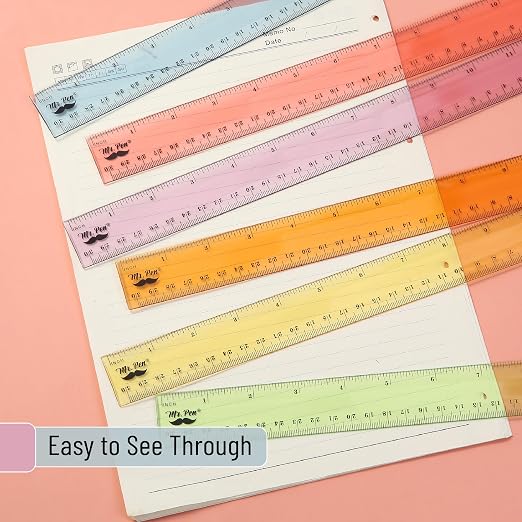 Mr. Pen- Plastic Ruler Set, 6 Pack, 12 Inch, Pastel Colors | Easy-to-Read Markings, Scratch-Resistant Design, Durable Transparent Rulers for Crafting Office & School, School Supplies