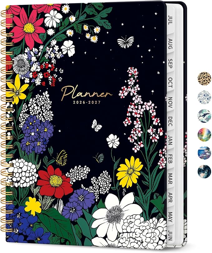 Planner 2026-2027, Academic Year Monthly and Weekly Calendar Planner, Jul 2026 - Jun 2027, Hardcover Teacher Student Planning Agenda book with Tabs, Perfect for School Office Supplies, 6.3" x 8.5" - Night Garland