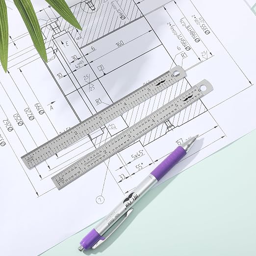 Mr. Pen- Machinist Ruler, 6 Inch, 2 Pack, Stainless Steel Imperial | Precision Measuring Tool, 1/10, 1/100, 1/32, 1/64 Inch Graduation for Engineering, Carpentry, Drafting, Office, School