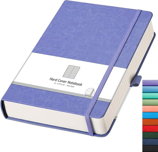 AHGXG Lined Journal Notebook, 320 Numbered Pages, A5 (5.75'' X 8.38'') | Thick Lined Notebook for Note Taking, 100GSM Paper, Leather Hardcover, for Women Men (Purple)