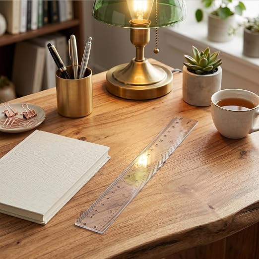 Clear Plastic Ruler, 2 Pack 8 Inch Shatterproof Ruler with Inches and Centimeters, Transparent Straight Ruler for School Classroom, Home, or Office