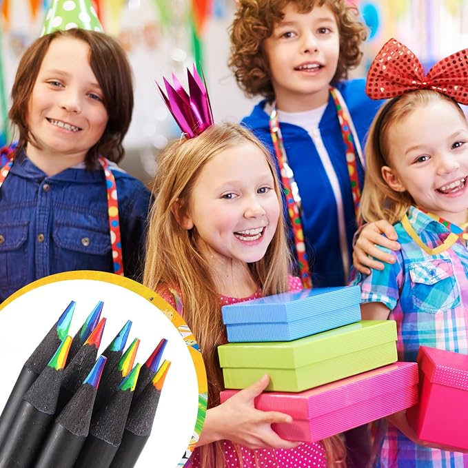 Art Supplies for Kids, 7 Color Black Wooden Rainbow Colored Pencils, Pre-sharpened, Multicolored Core, with Sharpener, for Coloring Books, Drawing, Sketching, 24pcs